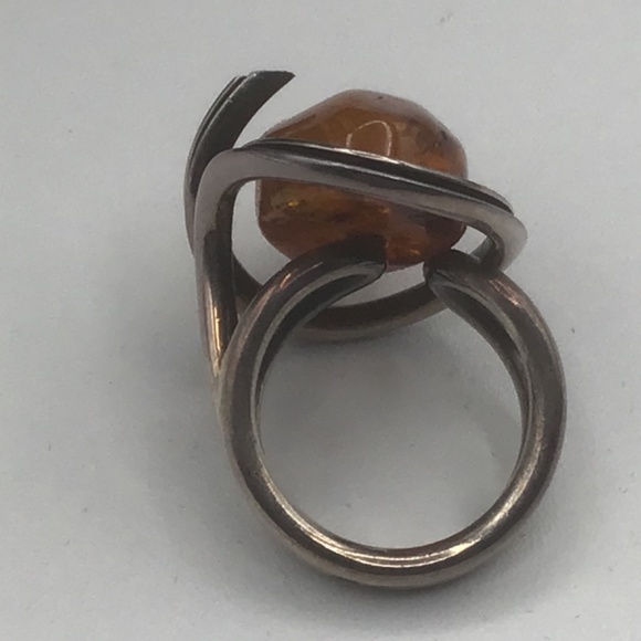 Ring Sterling .925 Silver with Deep Golden Amber Stone - Picture 3 of 9